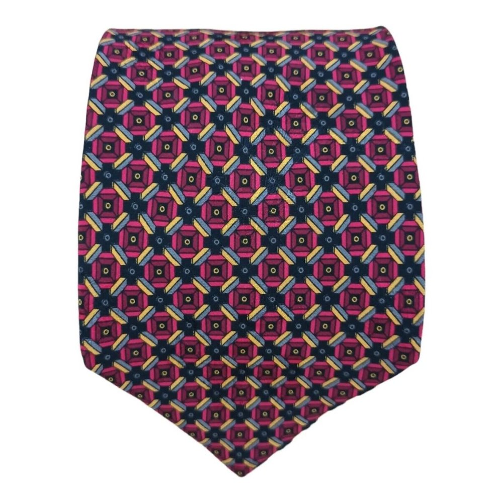 BRIONI Red Geometric Silk Tie HANDMADE ITALY 59"/ 4" EC